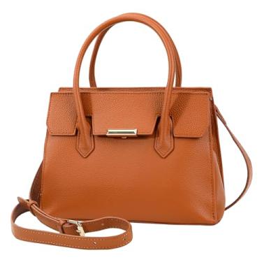 Imagem de Taertii Bolsa feminina clássica de couro legítimo, bolsa de ombro marrom com alça superior com vários compartimentos, bolsa diária de negócios com fecho de zíper, alça de 127 cm