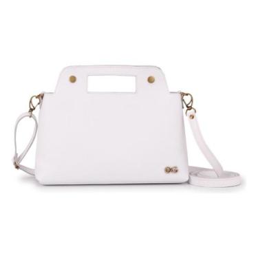 Imagem de Bolsa Feminina Transversal Branca Média 100% Couro Legítimo - Ello Gri