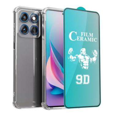 Imagem de Kit Capa Anti Impacto Transparente + Película de Cerâmica 9D Flexível Compatível MotoroIa Moto EDGE 60 FUSION