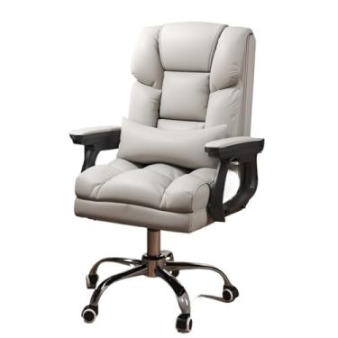 Imagem de Almofada ergonômica clássica no meio das costas, suporte lombar, cadeira de mesa de escritório em casa, cadeira executiva de couro PU ajustável com rodas (branca)
