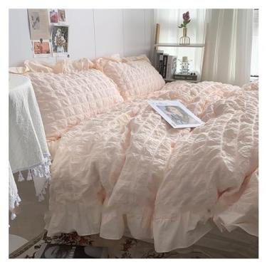 Imagem de Conjunto de capa de edredom King Size - Boho Chic Ruffled Seersucker conjuntos de cama 3 peças 100% microfibra escovada, capa de edredom leve, cama de luxo em uma bolsa (solteiro laranja)