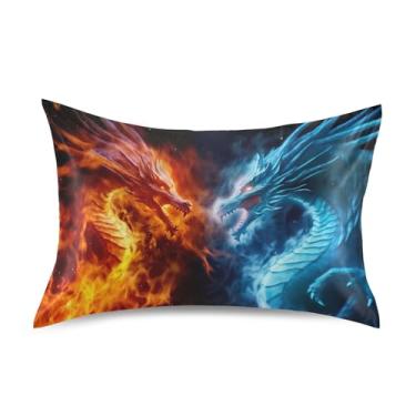Imagem de xigua Fronha de cetim de dragão de fogo e gelo para cabelo e pele, lavável à máquina, antiderrapante, refrescante, almofada queen com fecho de envelope, 50,8 cm x 76,2 cm