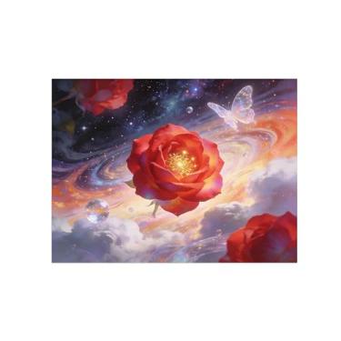Imagem de Impressão em tela de arte de parede de surrealismo - flores vermelhas borboleta - pintura de decoração de paisagem - imagens para sala de estar 30 x 40 cm 12 x 16 polegadas sem moldura
