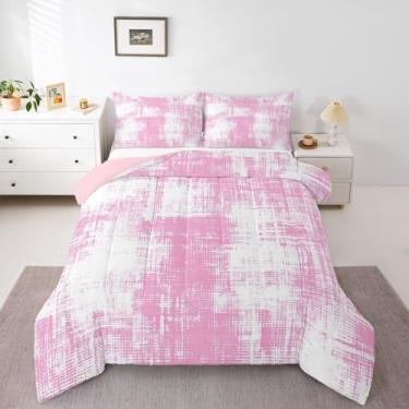 Imagem de jejeloiu Conjunto de edredom de luxo de arte abstrata rosa, tamanho Queen, para crianças, meninos, meninas, arte moderna, edredom para decoração de quarto, microfibra, 3 peças com 2 fronhas