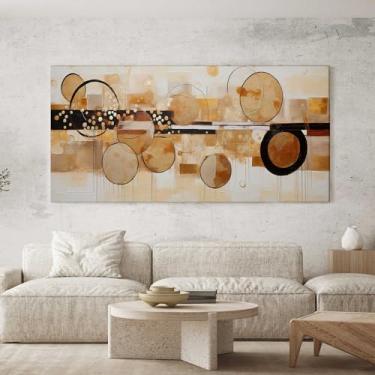 Imagem de Quadro Decorativo para Sala Quarto Hall 130x70 Geometrico bege Marrom Abstrato Horizontal Grande Decoração Parede Tela