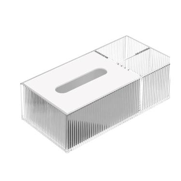 Imagem de Caixa de lenços de mesa prática grande capacidade acrílico controle remoto armazenamento organizador dispensador facial (branco)