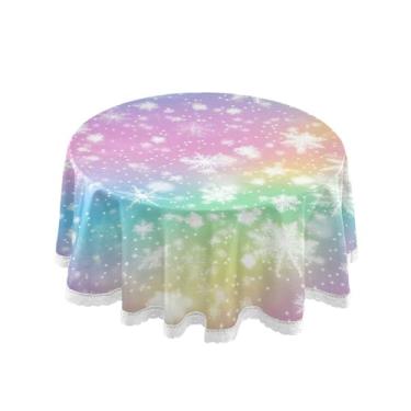 Imagem de Qilmy Toalha de mesa redonda de palmeira de treliça verde, 152 cm, resistente à água, à prova de derramamento, capa de mesa grande para jantar de reunião de família em ambientes internos e externos