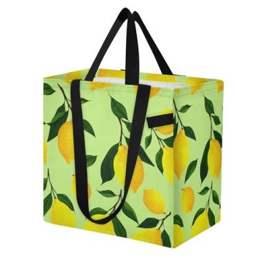 Imagem de SEHANY Sacolas de compras reutilizáveis de verão limão com alças reforçadas, bolsa de compras de lona dobrável à prova d'água de grande capacidade para viagem, cozinha, praia