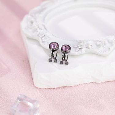 Imagem de Brincos de pressão para mulheres sem orelhas furadas, brincos de pedra do mês de nascimento não perfurados para presente de aniversário, Medium, Cobre, Turmalina