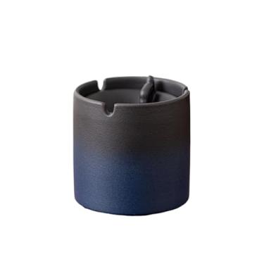 Imagem de Porta-cinzas Cinzeiro azul para casa com tampa, à prova de vento, estilo chinês, para uso em escritório, tamanho médio, formato funil