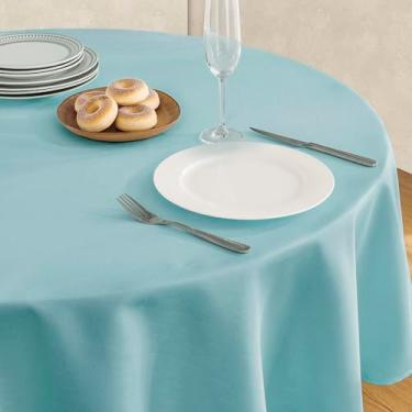 Imagem de Veblandy Toalha de mesa de linho texturizada à prova d'água e resistente a manchas, tecido decorativo sem rugas, capa de mesa para jantar/festa/buffet/casamento, 152 x 152 cm, azul-piscina