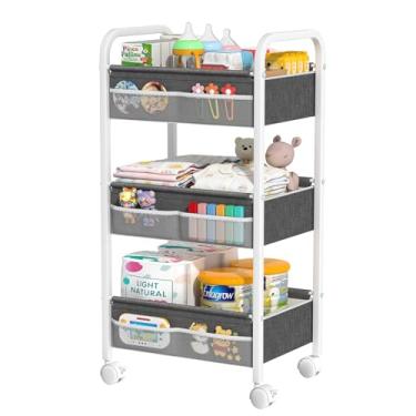Imagem de Carrinho utilitário com rodinhas para fraldas de bebê, organizador de berçário de 3 níveis, com divisórias e gavetas para berço, quarto, organizador de arte e artesanato, branco