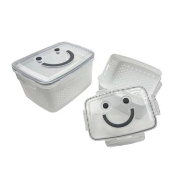 Imagem de Pote Porta Alimentos com Escorredor Conjunto 2 Peças Tampa Hermética com Travas 1,5L e 3L Plástico PP Design Empilhável com Escorredor Interno