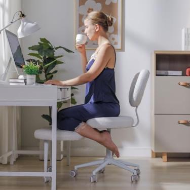 Imagem de Cadeira ergonômica com pernas cruzadas com rodas, cadeira de meditação giratória de 360°, cadeira de TDAH, cadeira de mesa cruzada com suporte lombar e banqueta ajustável, design flexível para