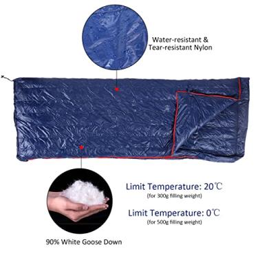 Imagem de Saco de dormir ultraleve com penas de ganso 800 Fill Power Nylon resistente a rasgos à prova d'água para acampamento, caminhada, mochila, montanhismo, cinza cáqui 300g 500g