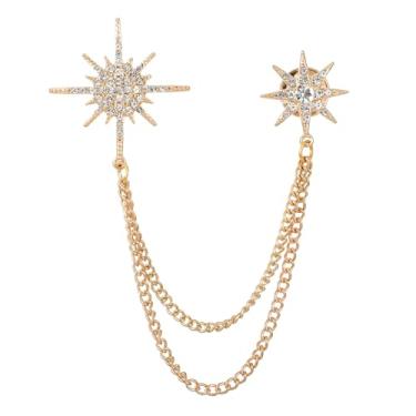 Imagem de Molain Broche de estrela de strass dourado para mulheres, broche de floco de neve de cristal, alfinetes de lapela, broche de ouro, acessórios de terno com corrente de borla, clipe de roupas para