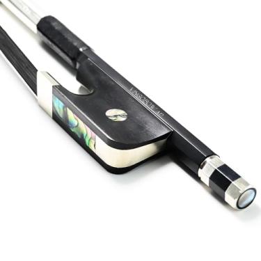 Imagem de Arco para contrabaixo vertical de fibra de carbono tamanho 1/2 VINGOBOW modelo francês 100BFB 68,5 cm para jogador profissional sapo ébano cabelo de cavalo preto mongol cru desempenho pernambuco tom