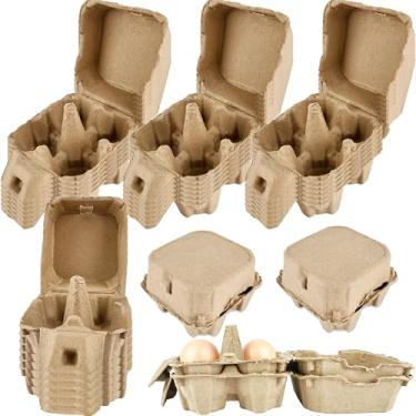 Imagem de Embalagem com 30 caixas de ovos vazias a granel caixa de armazenamento de ovos de polpa natural 4 unidades suporte de bandeja quadrada de papelão de galinha para armazenamento de fazenda familiar