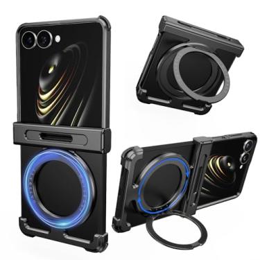 Imagem de NIFBANG Capa sem moldura para Samsung Galaxy Z Flip 7 com suporte, suporte magnético giratório de 360°, proteção de alumínio metal fino dissipação de calor à prova de choque para Samsung Z Flip7