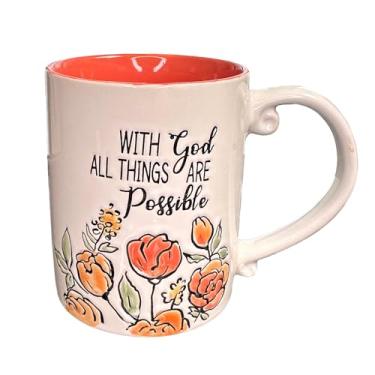 Imagem de Caneca de cerâmica de flor de 425 g para amantes de café, With God All Things Are Possible canecas de café e chá, presente para mulheres e homens, lavável na máquina de lavar louça, micro-ondas