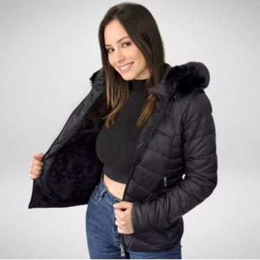 Imagem de Bobojaco Jaqueta Puffer Feminina Moda Inverno Quentinha Capuz Removive