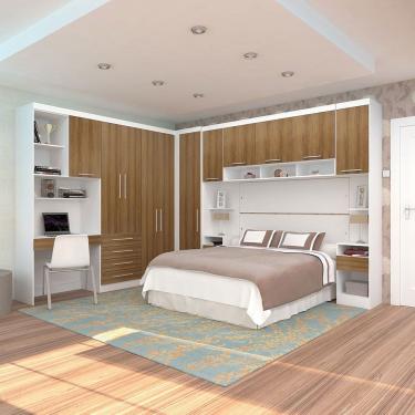 Imagem de Quarto de Canto Casal com Guarda Roupas Cabeceira e Bancada Home Office Alpes Luciane Moveis