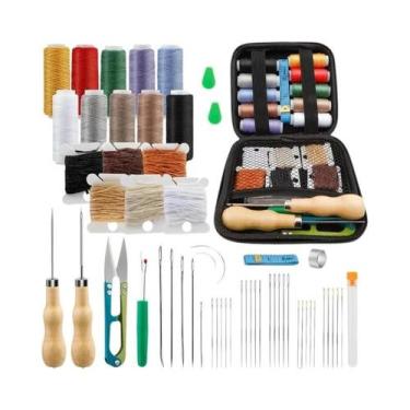 Imagem de Kit De Costura Em Couro Com Linha Encerada, Agulha E Passador De Linha