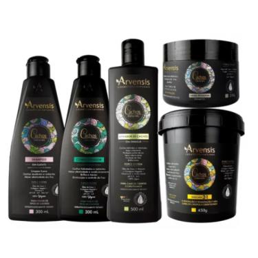 Imagem de Kit Arvensis Cachos Shampoo Condicionador Ativador de Cachos Crespos e Crespíssimos Máscara 2x1 Geleia Ativadora Alta Fixação Chique Cosméticos
