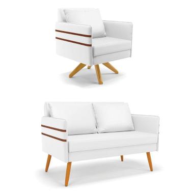 Imagem de Kit 01 Namoradeira 02 Lugares E 01 Poltrona Mari Corino Branco Base De Madeira Ma30 - D'Rossi