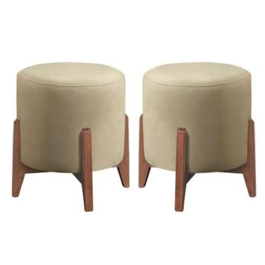 Imagem de Kit 2 Puff Decorativo Para Sala Redondo Luxo Atenas Suede Bege