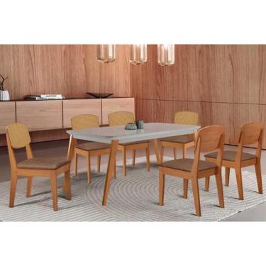 Imagem de Sala Jantar Mesa Havana Tampo c/ Vidro Curvo 180cm+6 Cadeiras Havana N