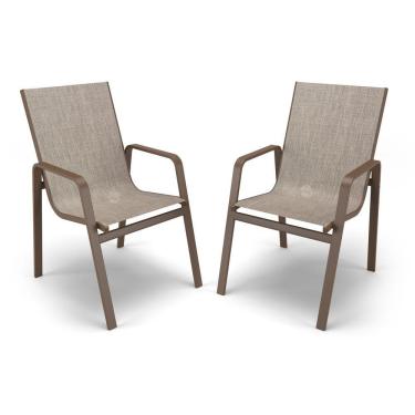 Imagem de Kit 2 Cadeiras Miami Gourmet Alumínio Marrom Tela Mocca