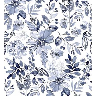 Imagem de MuralPeel Papel de parede vintage branco azul tinta flores descascar e colar autoadesivo removível fácil de remover no papel de parede para armário de quarto inquilino