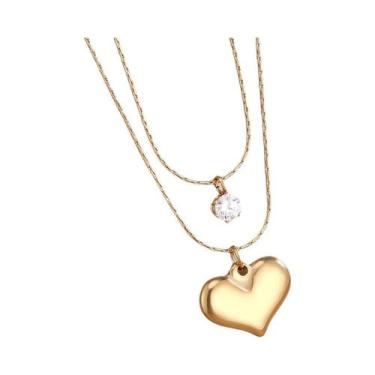 Imagem de Colar Com Pingente Em Forma De Coração De Aço Inoxidável De Dupla Cama