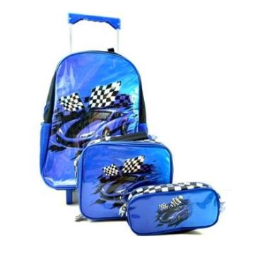 Imagem de Kit Mochila Yins Escolar De Carrinho Infantil Menino + Lancheira + Estojo Kit Car Race...