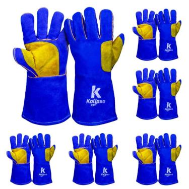 Imagem de Kit 12 Luva de Soldador Em Couro Proteção Contra Solda EPI Com CA K-Argon Kalipso