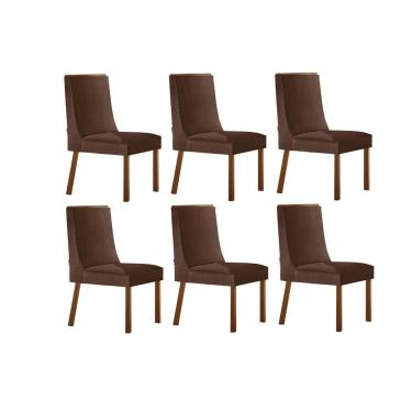 Imagem de Cadeira de Cozinha Dakota Kit 6 Un Naturalle/Suede Marrom - Rufato