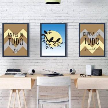 Imagem de Kit 03 Quadros Decorativos Fé E Gratidão Pássaros