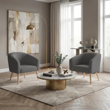 Imagem de Poltrona Sala Decorativa Kit 2 Stella Pé Palito Natural Sintético Grafite D03 - D'Rossi