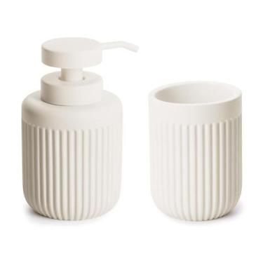 Imagem de Kit Lavabo Banheiro Dispenser Sabonete Líquido Porta Escova - Casa Her