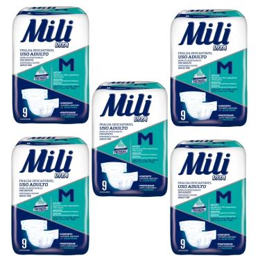 Imagem de Fralda Geriátrica Adulto Mili Vita  Tam M  5 Pacotes com 9 fraldas   Total 45 fraldas com Super Gel