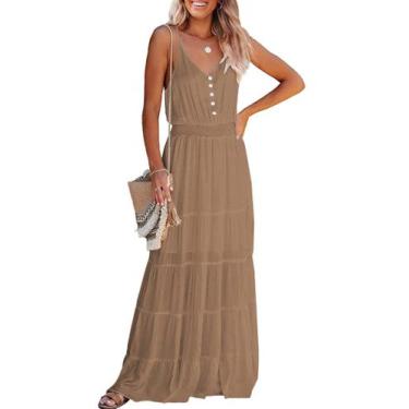 Imagem de Vestido PRETTYGARDEN Maxi Longo Alças Finas Sem Mangas L Damascos Escu