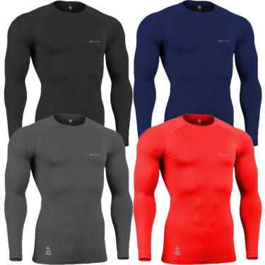 Imagem de Kit C/ 4 Camisas de Compressão Térmica Stigli Pro Proteção Solar FPU50+ Manga Longa Poliamida