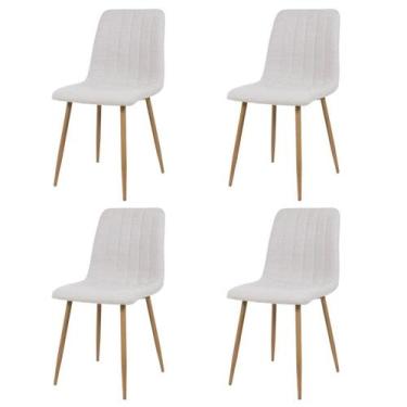 Imagem de Kit 4 Cadeiras de Jantar Kendra Creme Estofada Anatômica com Pés em Me