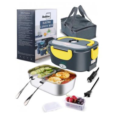 Imagem de Marmita Elétrica Portátil 3 em 1 com Garfo, Colher e Bolsa para Transporte, 12V bivolt 80W, Buddew, Amarelo e Azul
