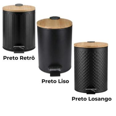 Imagem de Lixeira Banheiro 5L Tampa Bambu Amortecedor Soft Close Pedal Balde Rem
