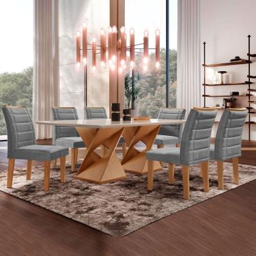 Imagem de Conjunto Sala de Jantar Tampo 170x90cm Vidro/mdf Genova com 6 Cadeiras Smart Plus Cinza/Cinamomo