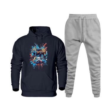 Imagem de Conjunto de Frio Moletom Abrigo Masculino Blusa Canguru e Calça Quentinha Com Bolso 70% Algodão-Masculino
