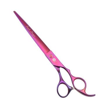 Imagem de Tesoura Profissional Curva Roxa Dragão Para Tosa De Animais De Estimaç