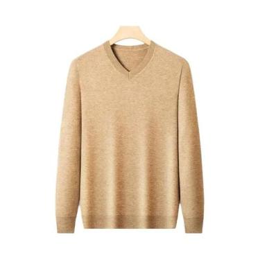 Imagem de Suéter Masculino Oversized De Tricô Com Gola V E Cor Sólida, Pulôver Q